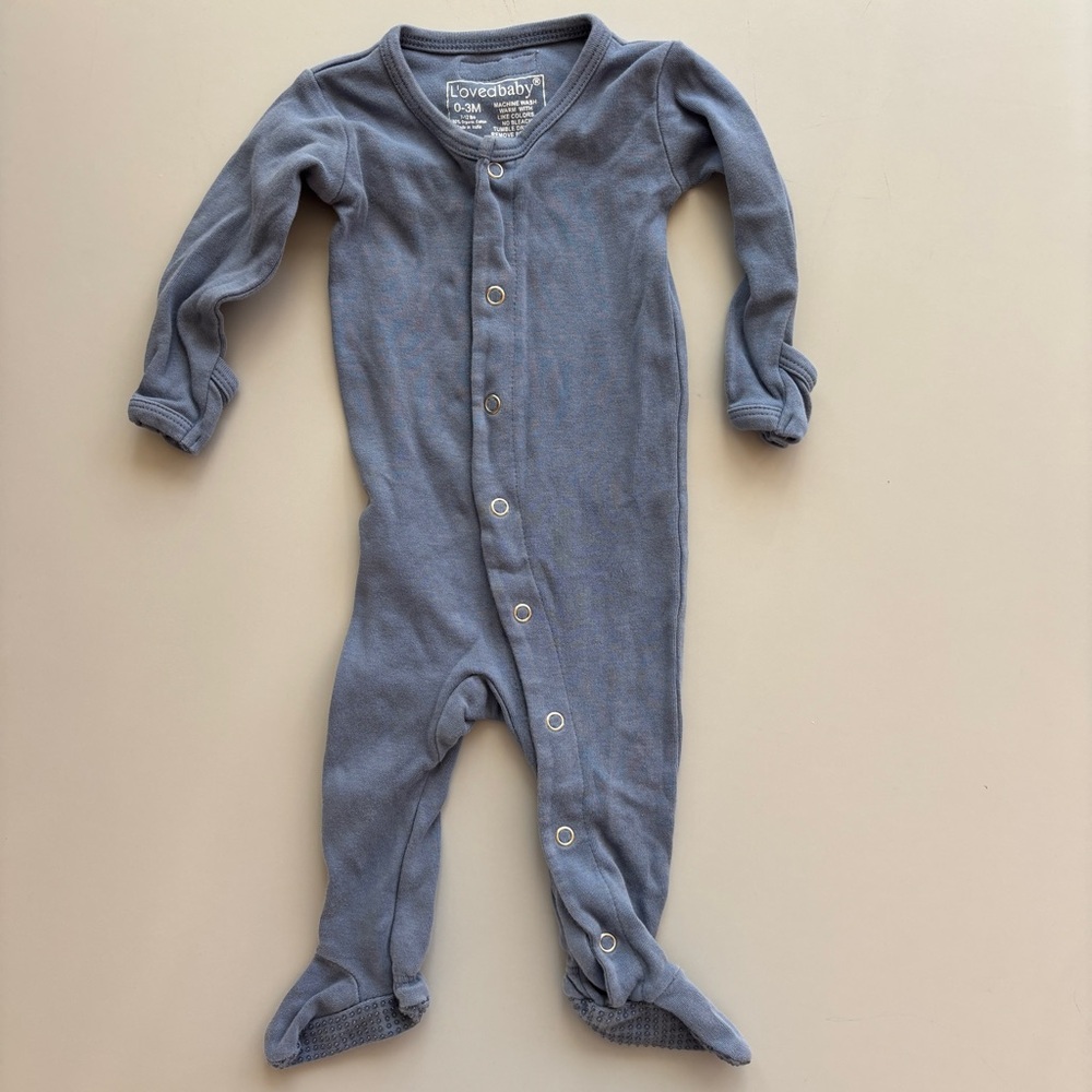 L'ovedbaby Slate Blue Snap Up Footed Pajamas Size 0-3M Gender Neutral Cottage